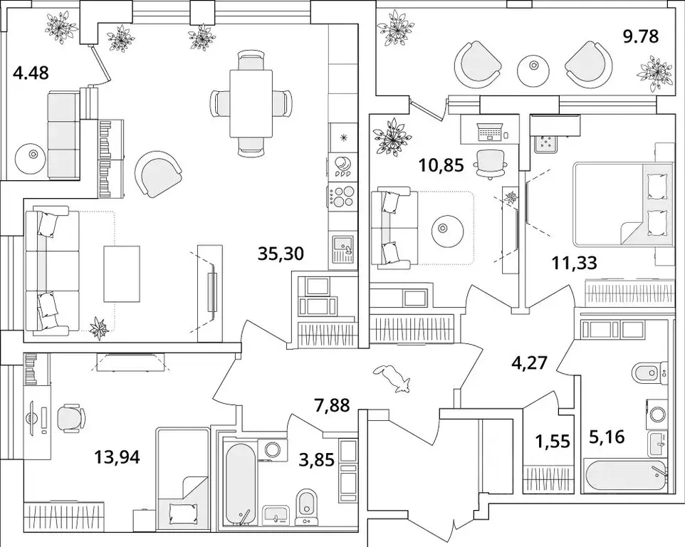 3-к кв. Санкт-Петербург Кубинская ул., 82к3с1 (102.4 м) - Фото 0