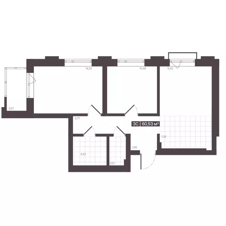 3-к кв. Кемеровская область, Кемерово ул. Гагарина, 141 (60.53 м) - Фото 2