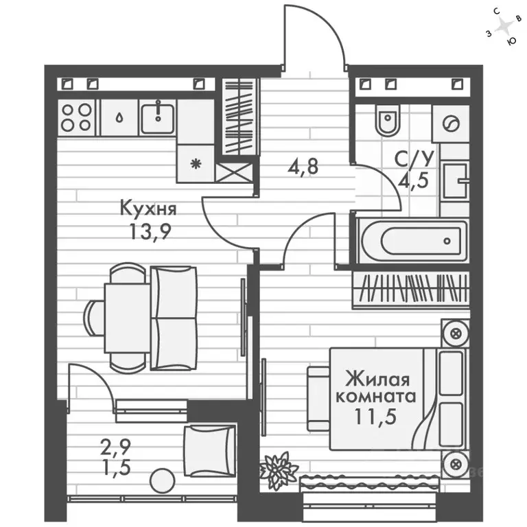 1-к кв. Татарстан, Зеленодольский район, Октябрьское с/пос, пос. ... - Фото 2