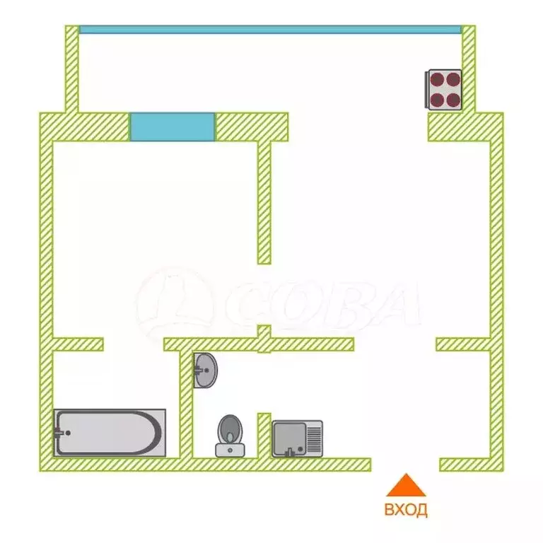 2-комнатная квартира: Тюмень, Харьковская улица, 69А (36 м) - Фото 2