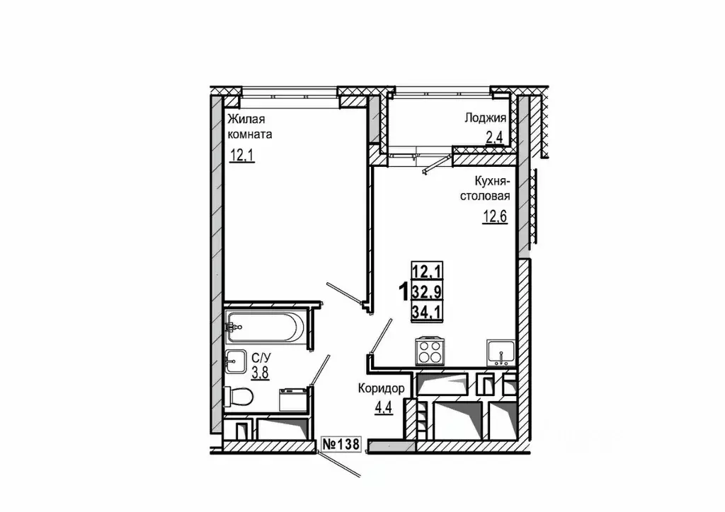 1-к кв. Нижегородская область, Дзержинск ул. Маяковского, 35Б (34.1 м) - Фото 2