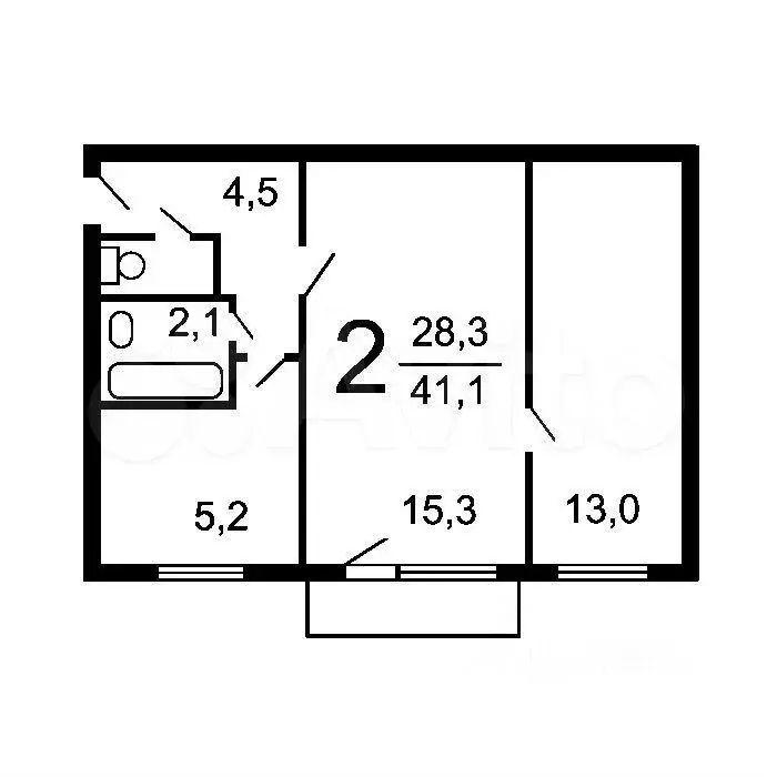 2-к. квартира, 43 м, 4/5 эт. - Фото 0