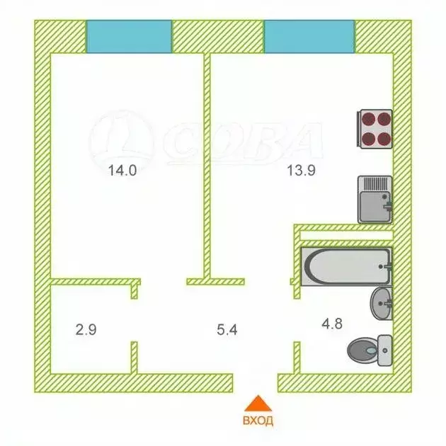 1-к кв. Тюменская область, Тюмень ул. Республики, 204к10 (41.3 м) - Фото 1