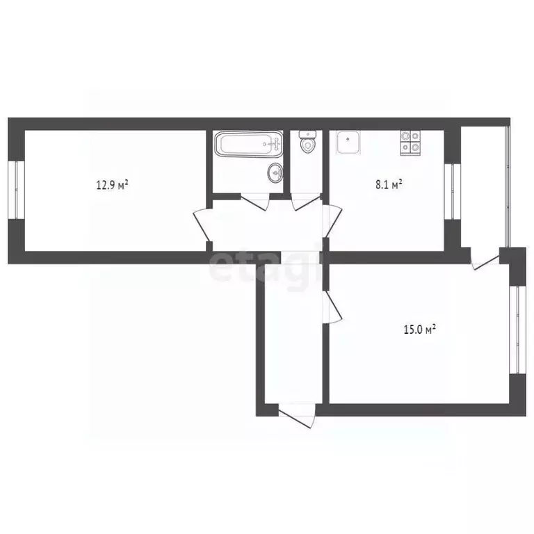 2-к кв. Калининградская область, Калининград ул. Ульяны Громовой, 44 ... - Фото 2
