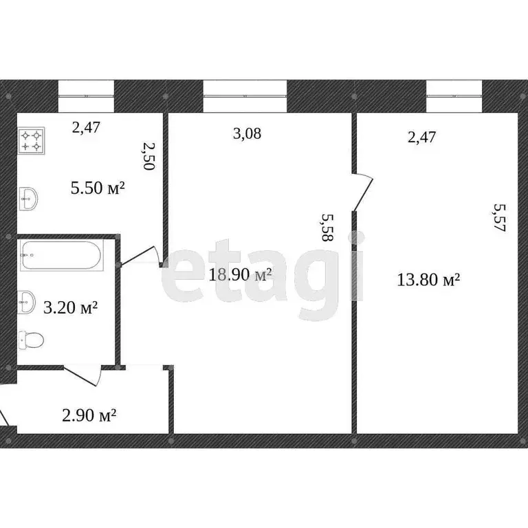 Квартира, 2 комнаты, 42.5 м - Фото 0