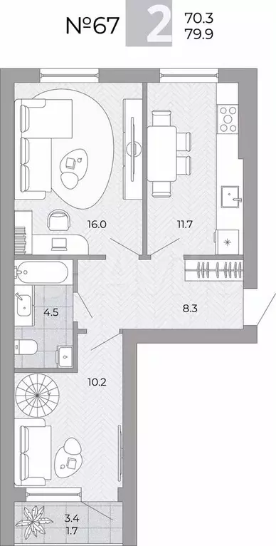 2-к. квартира, 79,9 м, 4/4 эт. - Фото 0