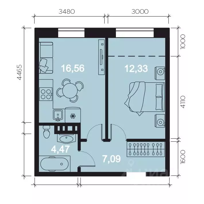 2-к кв. Иркутская область, Иркутск наб. Верхняя, 137 (43.4 м) - Фото 1