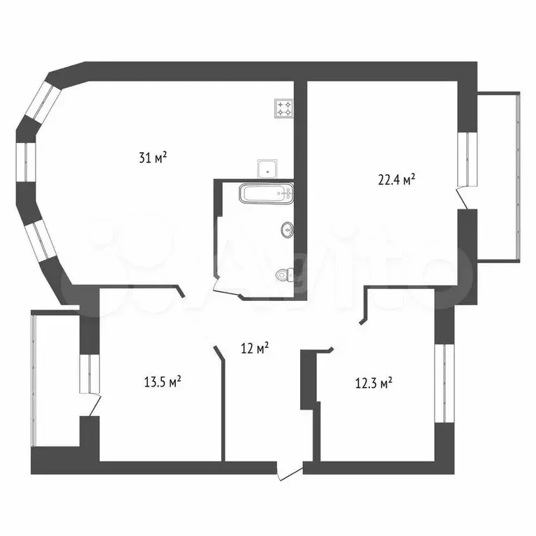 3-к. квартира, 97,4 м, 9/10 эт. - Фото 0