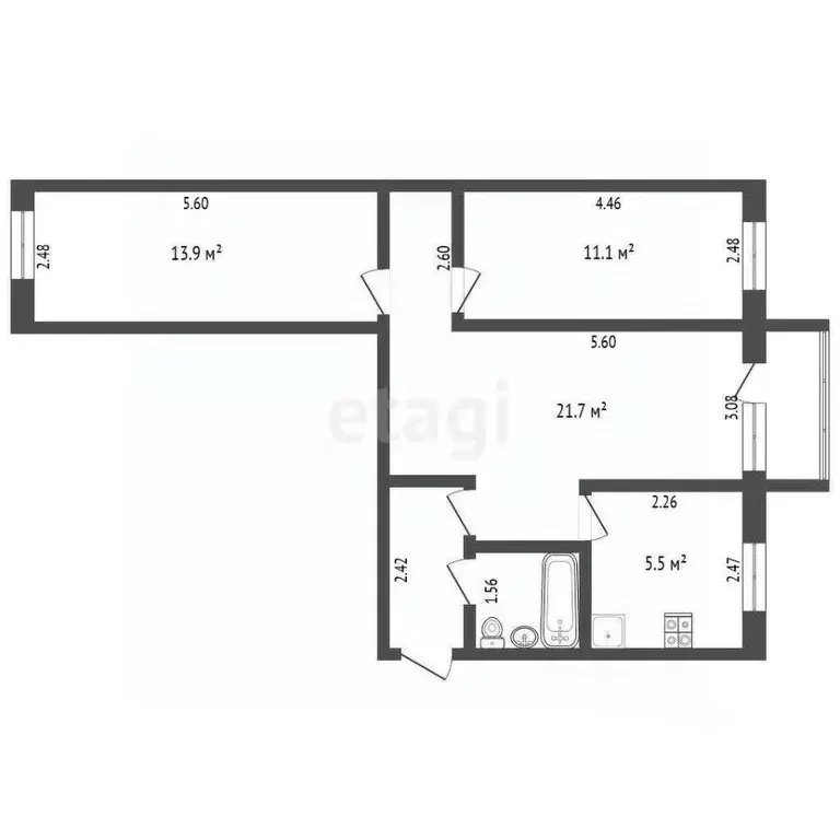 3-к кв. Тюменская область, Тюмень ул. Декабристов, 141 (55.0 м) - Фото 2