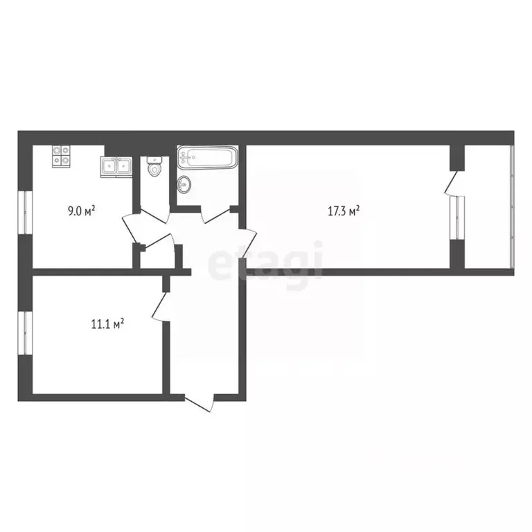 2-к кв. Ямало-Ненецкий АО, Ноябрьск ул. Шевченко, 64А (52.0 м) - Фото 2