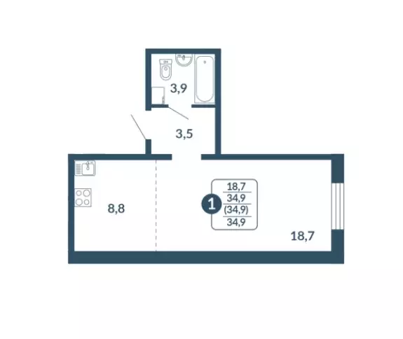 Продаётся 1-к квартира, 34.9 м - Фото 0