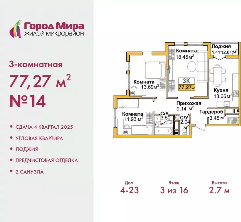 3-к кв. Крым, Симферополь Город Мира жилой комплекс (77.27 м) - Фото 0