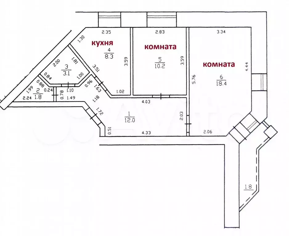 2-к. квартира, 54 м, 4/6 эт. - Фото 0
