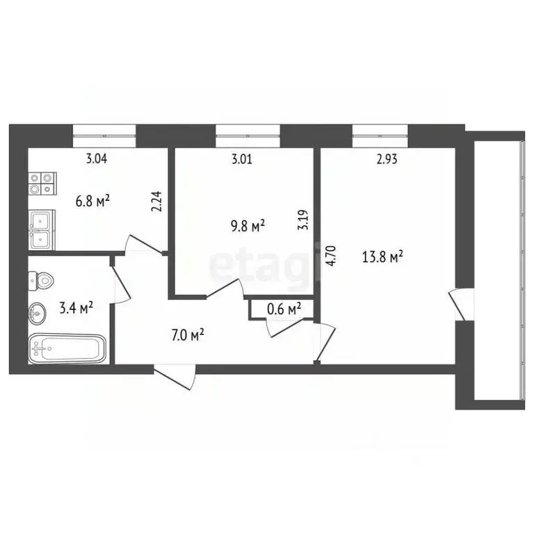 2-к кв. Татарстан, Альметьевск ул. Толстого, 3к2 (45.0 м) - Фото 2