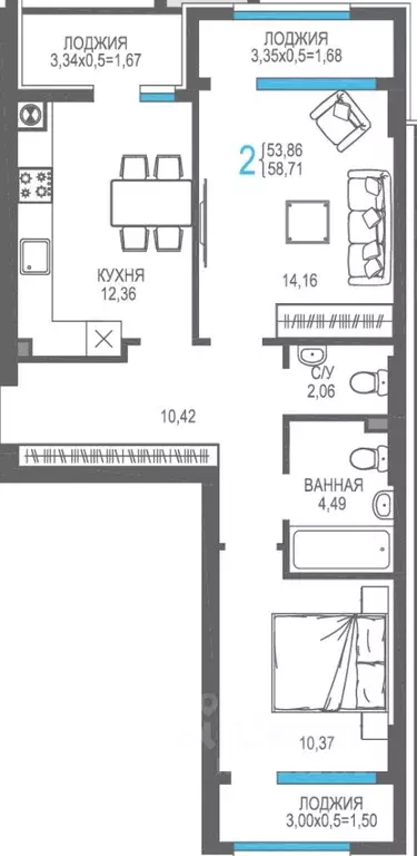 2-к кв. Крым, Алушта На Фонтанке жилой комплекс (58.71 м) - Фото 1