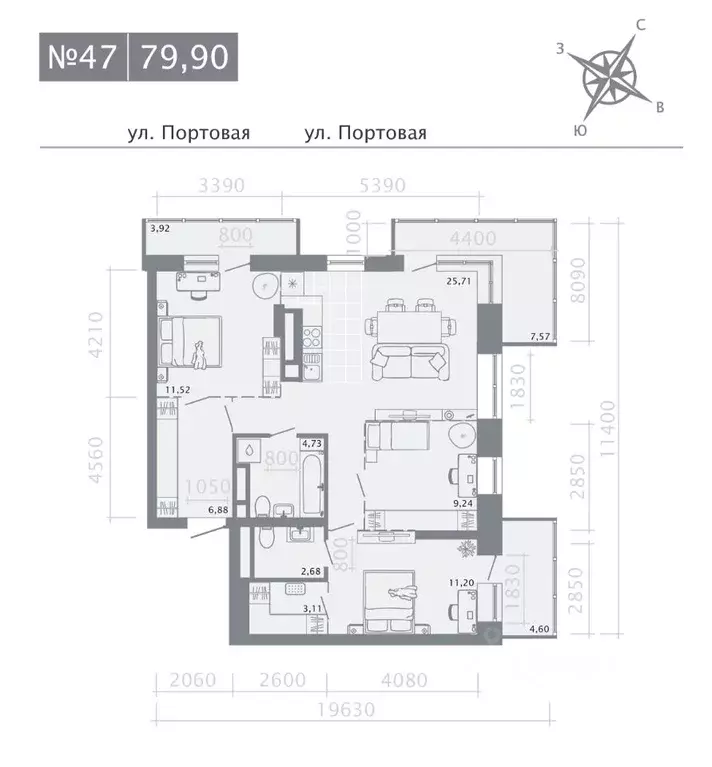 3-к кв. Татарстан, Казань Живи на Портовой жилой комплекс (79.9 м) - Фото 0