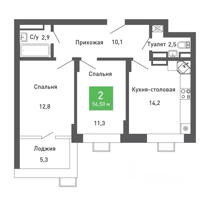 2-к кв. Воронежская область, Воронеж ул. Остужева, 52/5 (56.5 м) - Фото 0