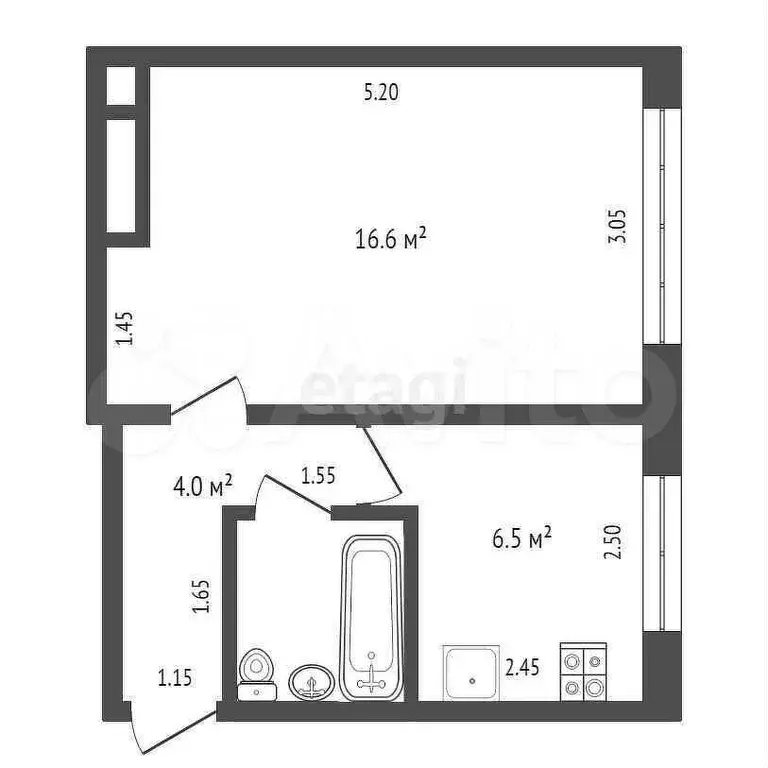 1-к. квартира, 30,8 м, 1/5 эт. - Фото 0