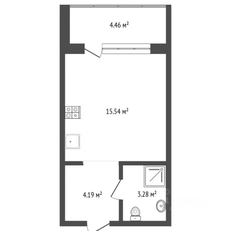 Студия Тюменская область, Тюмень ул. Игоря Комиссарова, 5 (23.0 м) - Фото 2