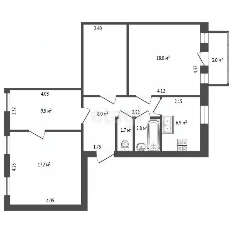 3-к кв. Санкт-Петербург Енотаевская ул., 4 (67.2 м) - Фото 2