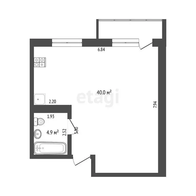 Квартира-студия: Тюмень, улица Мебельщиков, 6 (48.3 м) - Фото 1
