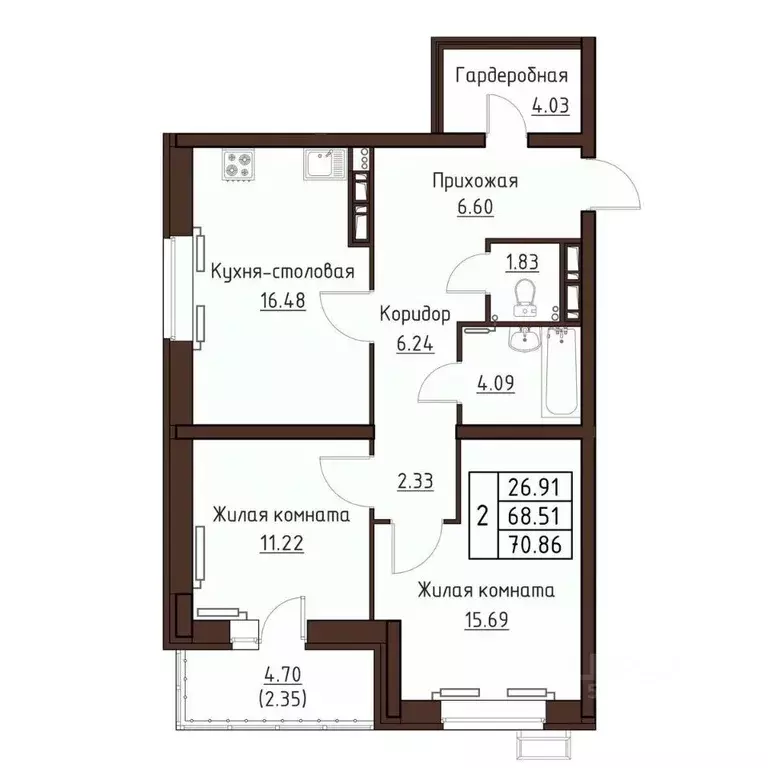 2-к кв. Орловская область, Орел ул. Левый Берег реки Оки, 21к1 (70.86 ... - Фото 0