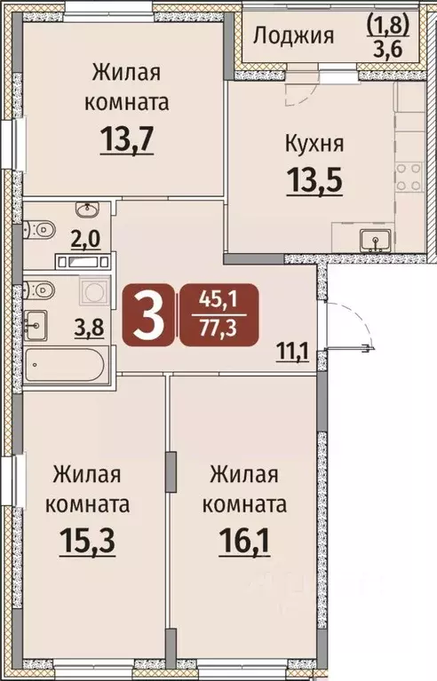 3-к кв. Чувашия, Чебоксары ул. Энергетиков, поз8 (79.1 м) - Фото 0
