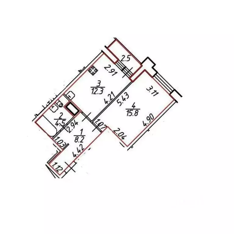 Квартира, 1 комната, 40.79 м - Фото 2