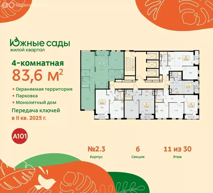 4-комнатная квартира: Москва, жилой комплекс Южные Сады (83.6 м) - Фото 1