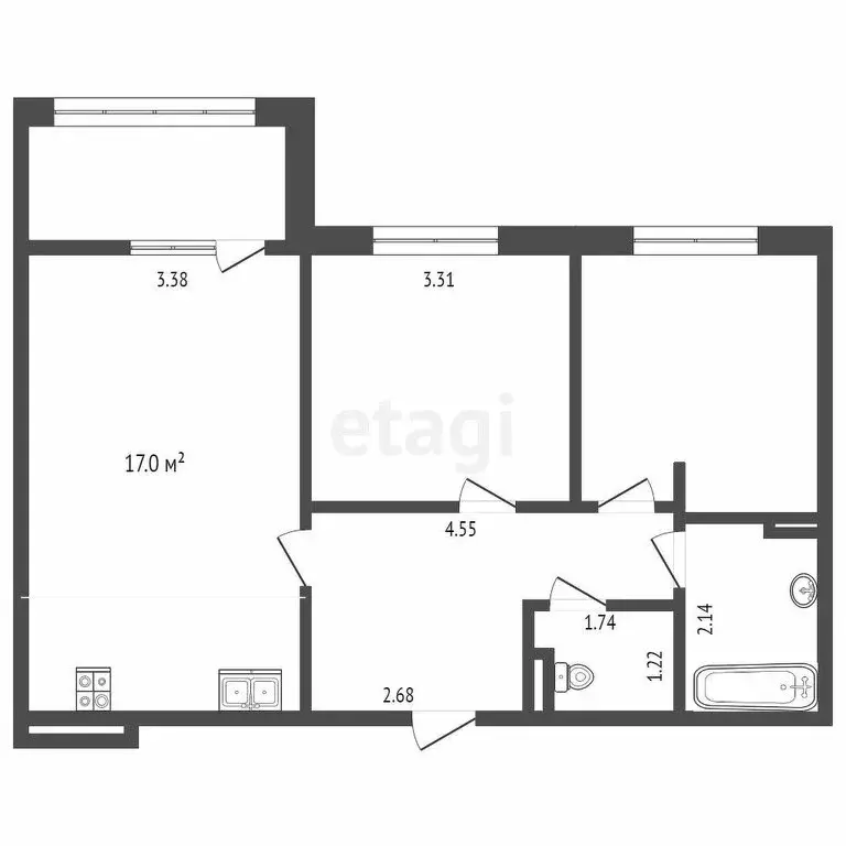 2-комнатная квартира: Патрушева, улица Александра Пушкина, 10 (53.3 м) - Фото 0