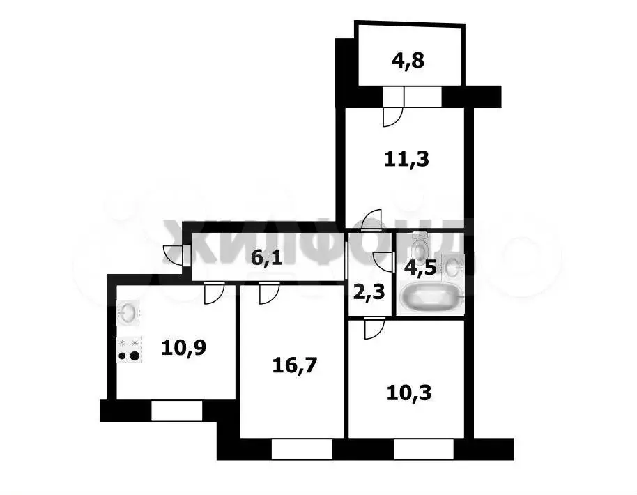 3-к. квартира, 65,2 м, 9/9 эт. - Фото 0