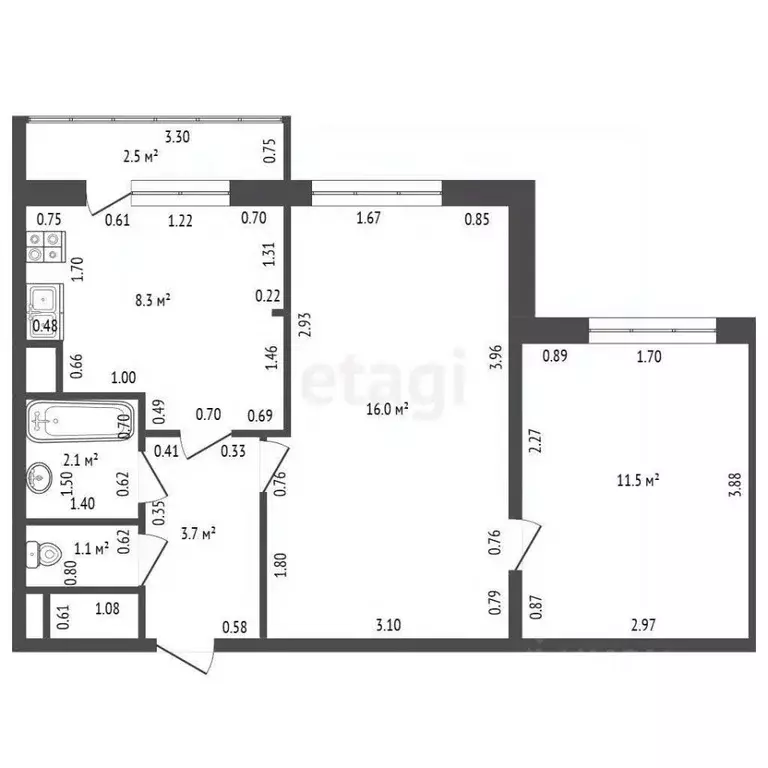 2-к кв. Санкт-Петербург ул. Ярослава Гашека, 2 (43.3 м) - Фото 2