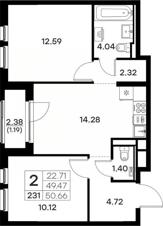 2-к кв. Владимирская область, Владимир  (50.66 м) - Фото 0