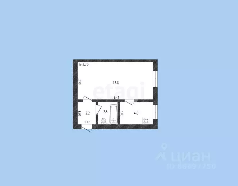 1-к кв. Карачаево-Черкесия, Черкесск пл. Кирова, 3 (25.1 м) - Фото 1