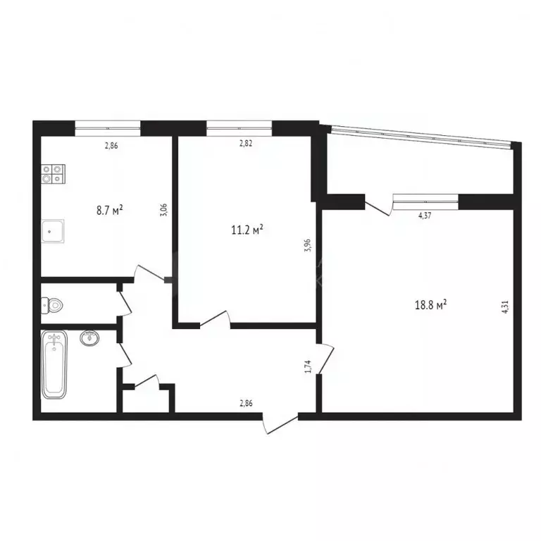2-к кв. Тюменская область, Тюмень ул. Федюнинского, 7 (50.5 м) - Фото 2