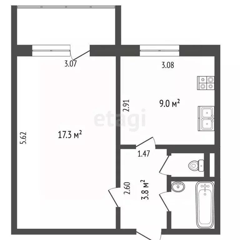 1-к кв. Московская область, Раменское ул. Гурьева, 1в (33.8 м) - Фото 2