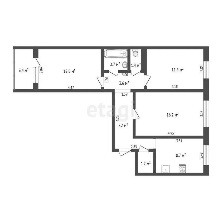 3-комнатная квартира: Тюмень, Вересковая улица, 19 (65.9 м) - Фото 0