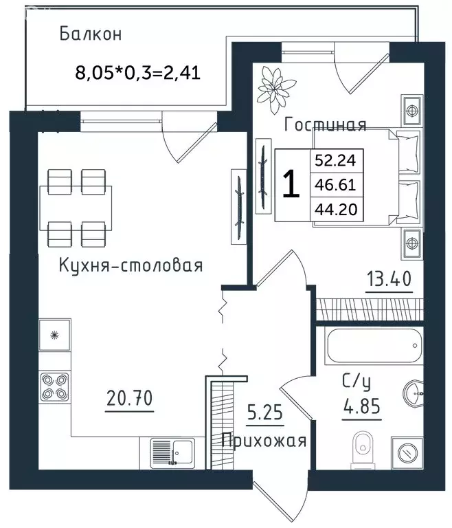 1-комнатная квартира: посёлок городского типа Янтарный, Обогатительная ... - Фото 1
