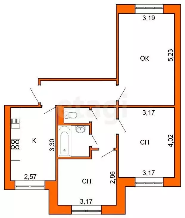 3-комнатная квартира: Белгород, улица Победы, 69 (61 м) - Фото 1