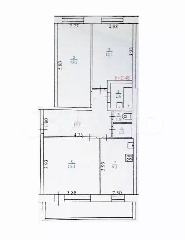 3-к. квартира, 67,2 м, 4/4 эт. - Фото 0