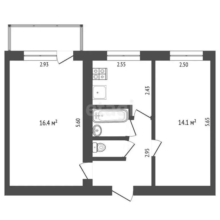 2-комнатная квартира: Тюмень, Тульская улица, 5 (44.1 м) - Фото 0