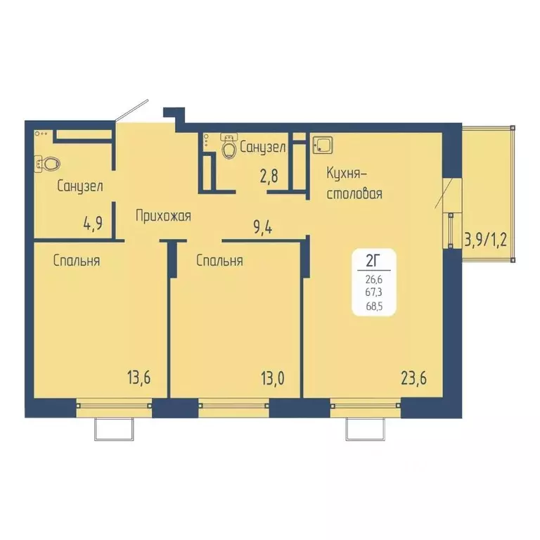 2-к кв. Красноярский край, Красноярск Свободный просп. (68.5 м) - Фото 1