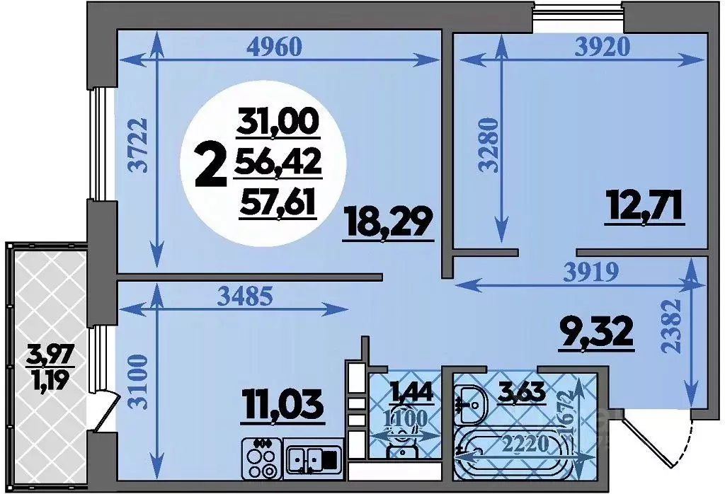 2-к кв. Ростовская область, Ростов-на-Дону ул. Юрия Дубинина, 5 (57.61 ... - Фото 1