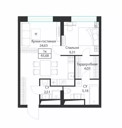 1-комнатная квартира: Москва, улица Академика Ильюшина, 21с5 (45.68 м) - Фото 0