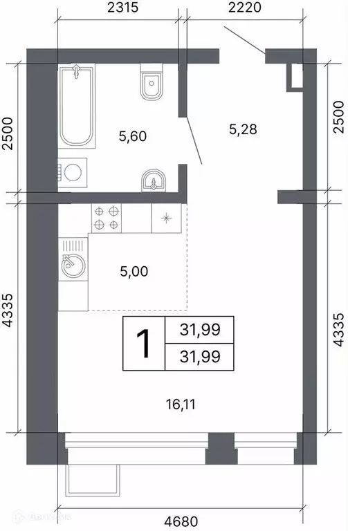 Продаётся 1-к квартира, 32 м - Фото 1