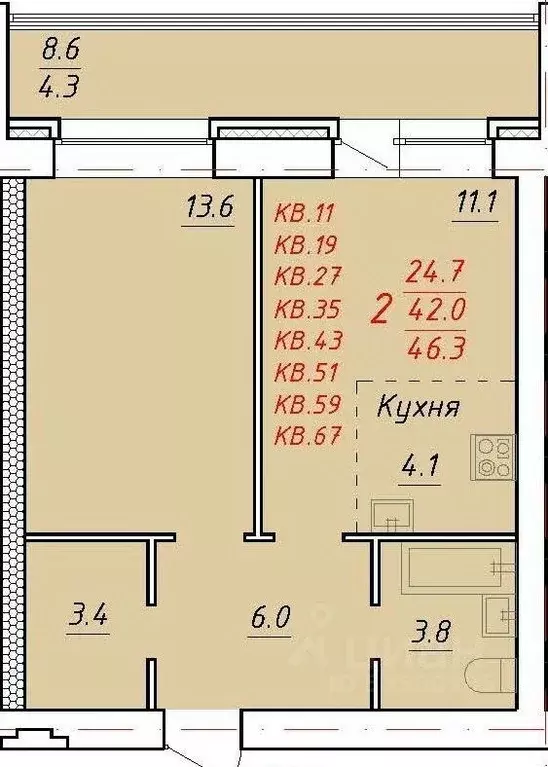 2-к кв. Алтайский край, Новоалтайск Индустриальная ул., 18 (46.3 м) - Фото 0