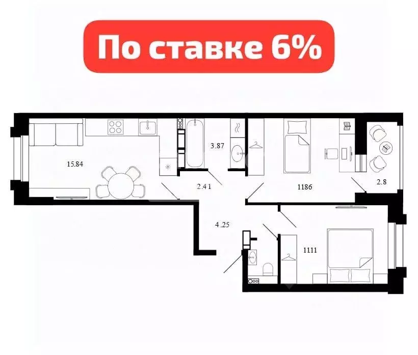 2-к кв. Липецкая область, Липецк Университетский мкр, Архитектор жилой ... - Фото 1
