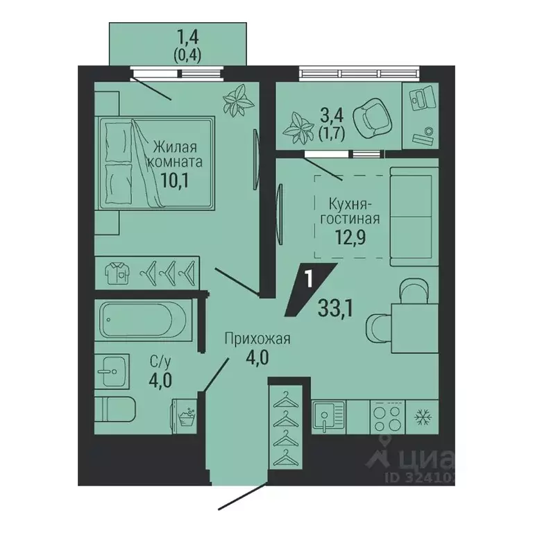 1-к кв. Свердловская область, Екатеринбург Вторчермет жилрайон,  (33.1 ... - Фото 2