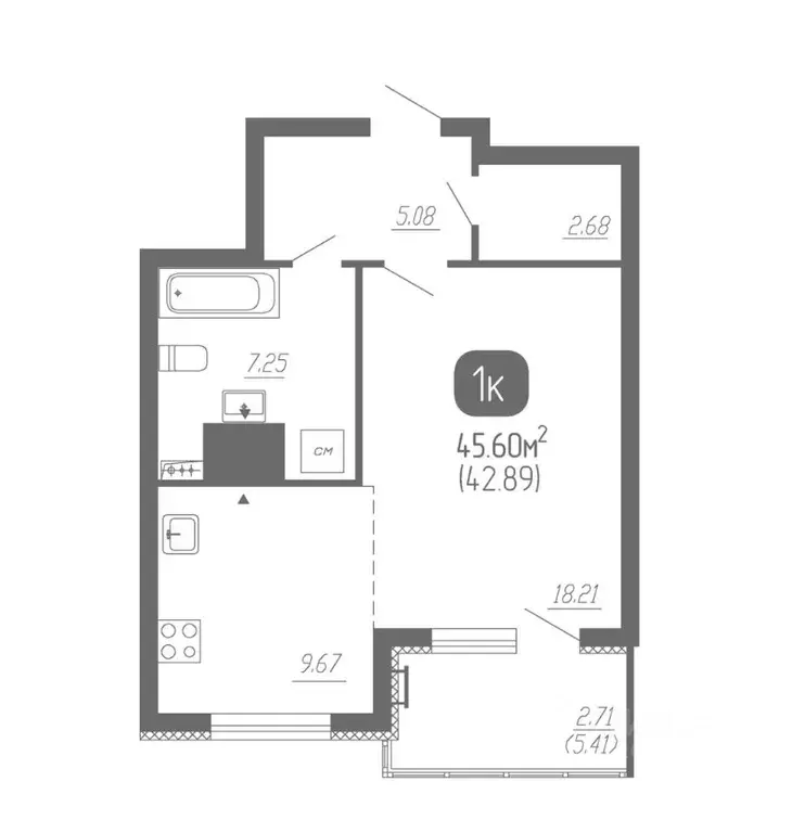 1-к кв. Самарская область, Самара Кабельный пер., 5 (45.6 м) - Фото 1