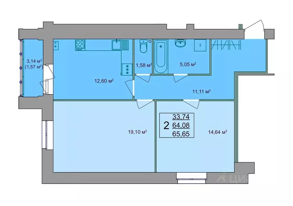 2-к кв. Костромская область, Кострома Привокзальная ул., 12 (67.0 м) - Фото 1